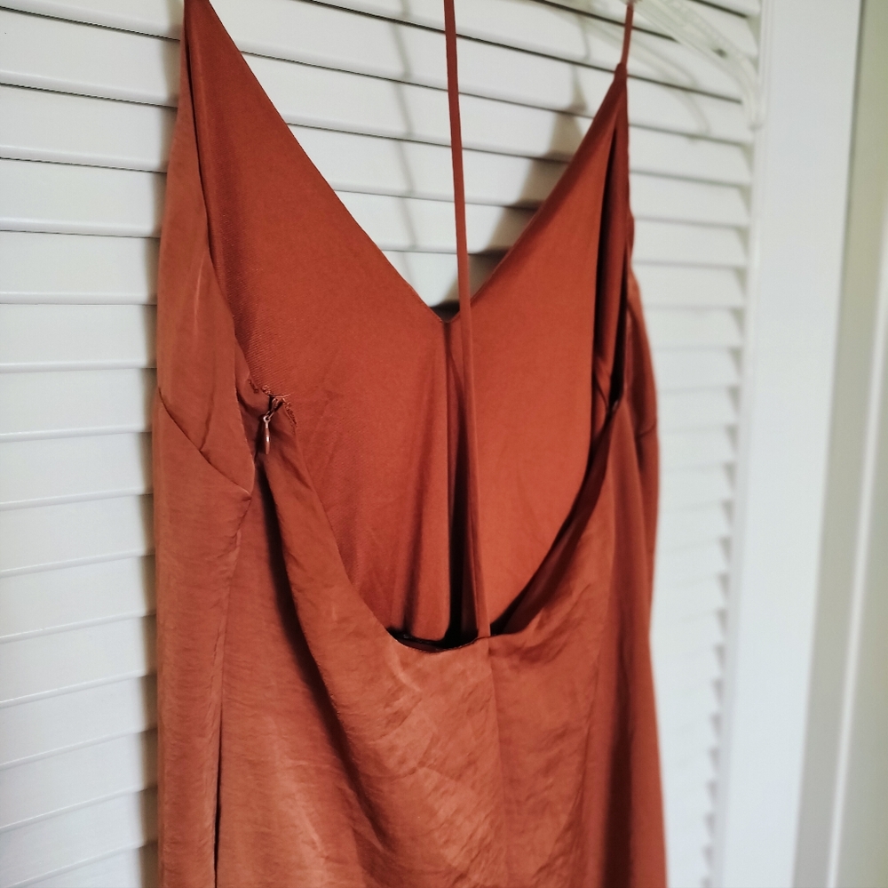 4SI3NNA Women's T-Strap Copper Dress Size Zip Back Slit Size Small - Picture 5 of 8